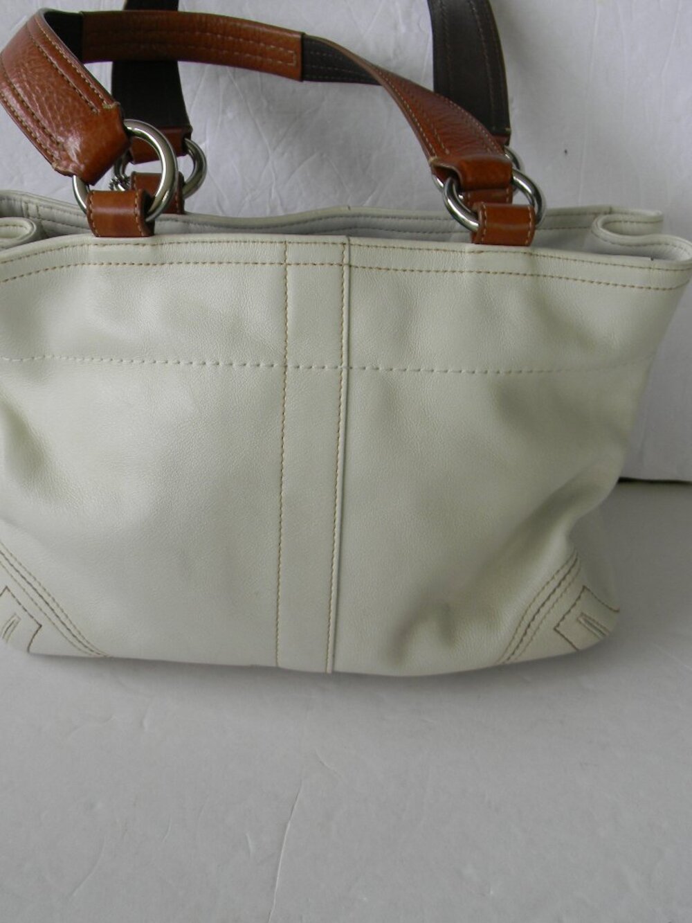 COACH Soho White&Tan Leather Buckle DOUBLE POCKET Bag F08A09 Y2K - Picture 5 of 8